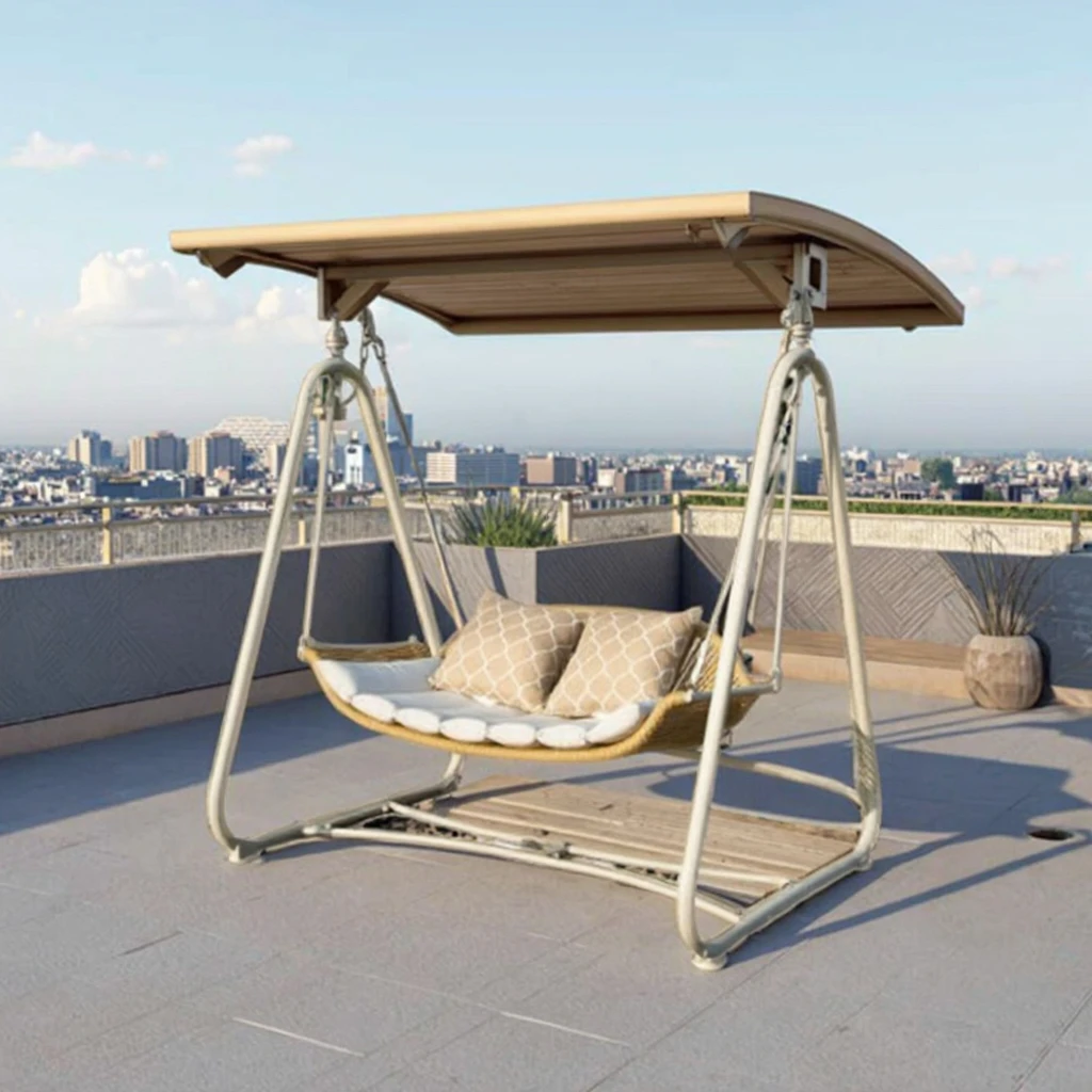 

Modern Ergonomic Metal Outdoor Porch Swing with Weather-Resistant Removable Washable Cushions Canopy & Gazebo-Outdoor Furniture