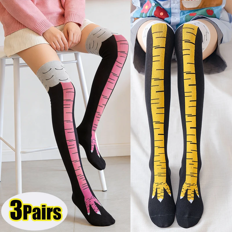 

3D Chicken Funny Socks Men Women Cartoon Paw Print Long Socks Cosplay Cotton Fashion Trendy Thin Toe Feet Knee High Socks Gifts