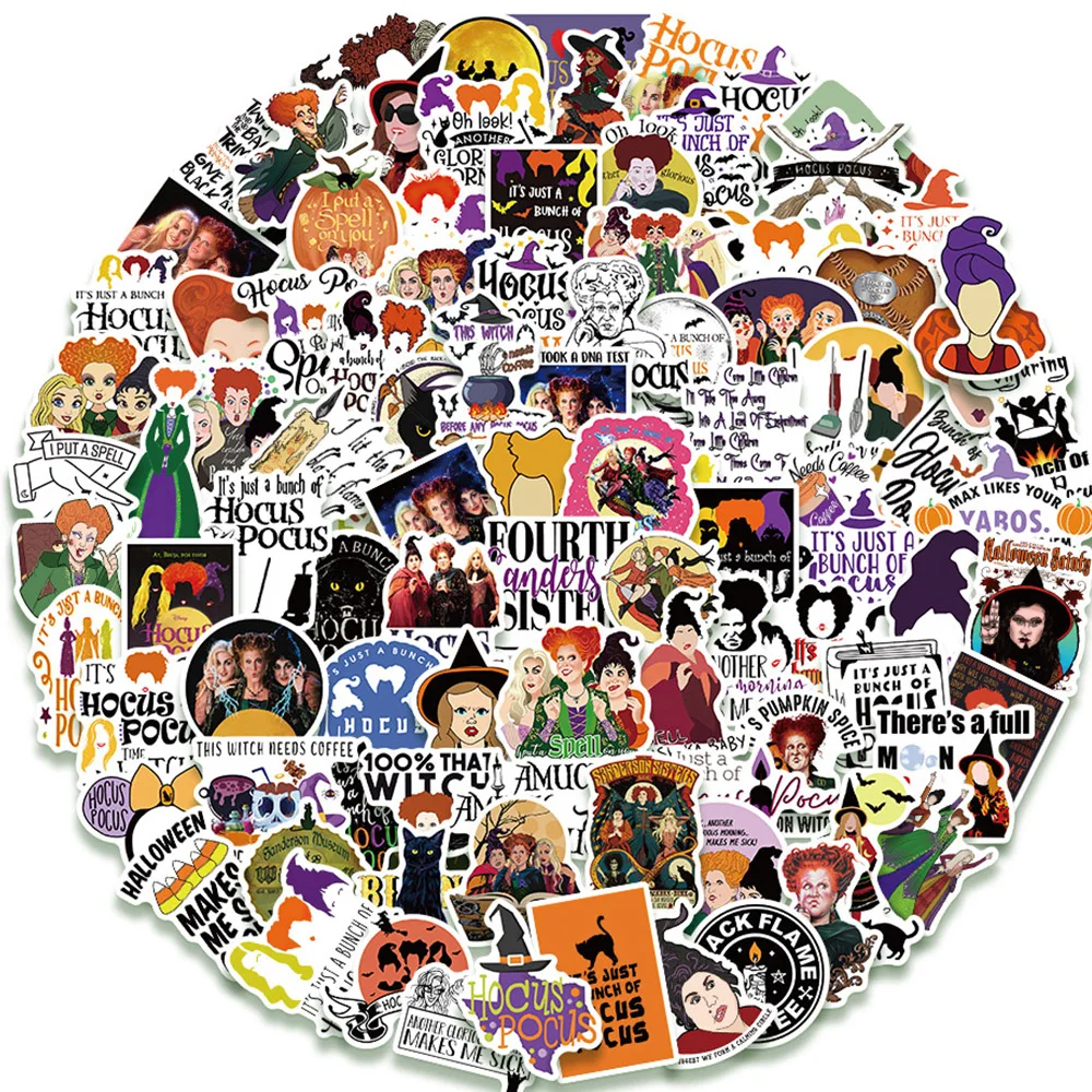 10/30/50/100pcs Disney Hocus Pocus Horror Witch Stickers Cartoon Halloween Sticker Decoration Laptop Phone Scrapbook Decals Pack