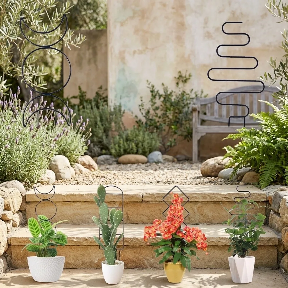 Wrought Iron Plant Support Set for Indoor Climbers - Black Trellis Brackets Compatible with Pothos Monstera Ivy