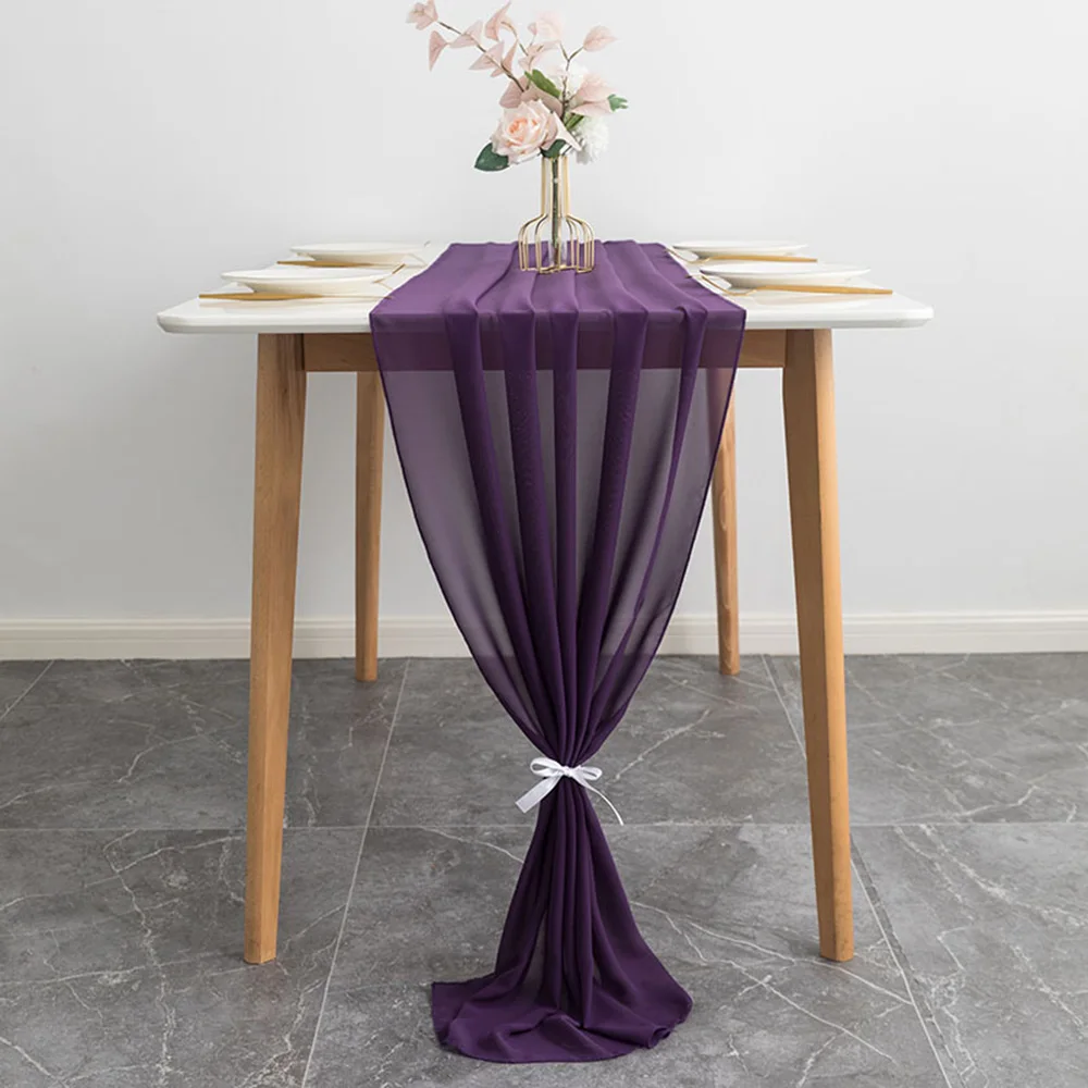 Purple Country Wedding Chiffon Table Runner Table Soft Gauze Sheer Vintage Christmas Dining Birthday Party Cake Table Decoration