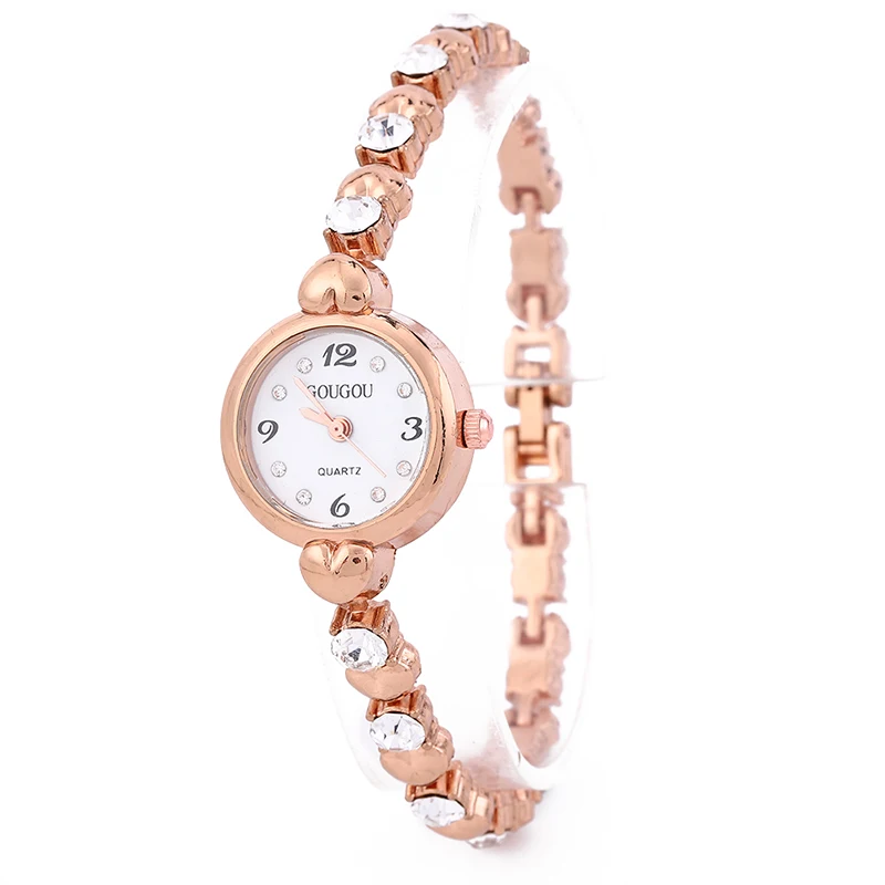 Cross border hot selling fine steel strip alloy bracelet watch glass colored diamond gold small dial inlaid with diamond digital