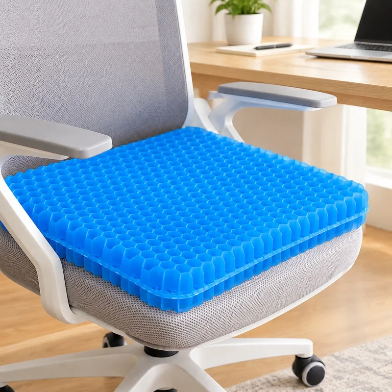 Ergonomic Gel Honeycomb Seat Pad for Pressure Relief, Breathable Cushion Supporting Tailbone and Back, Ideal for Office Chairs