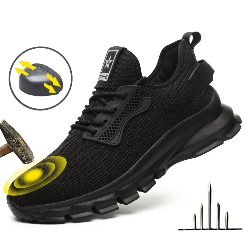 plus size mens fashion breathable steel toe covers working shoes outdoors worker safety boots tooling security footwear protect