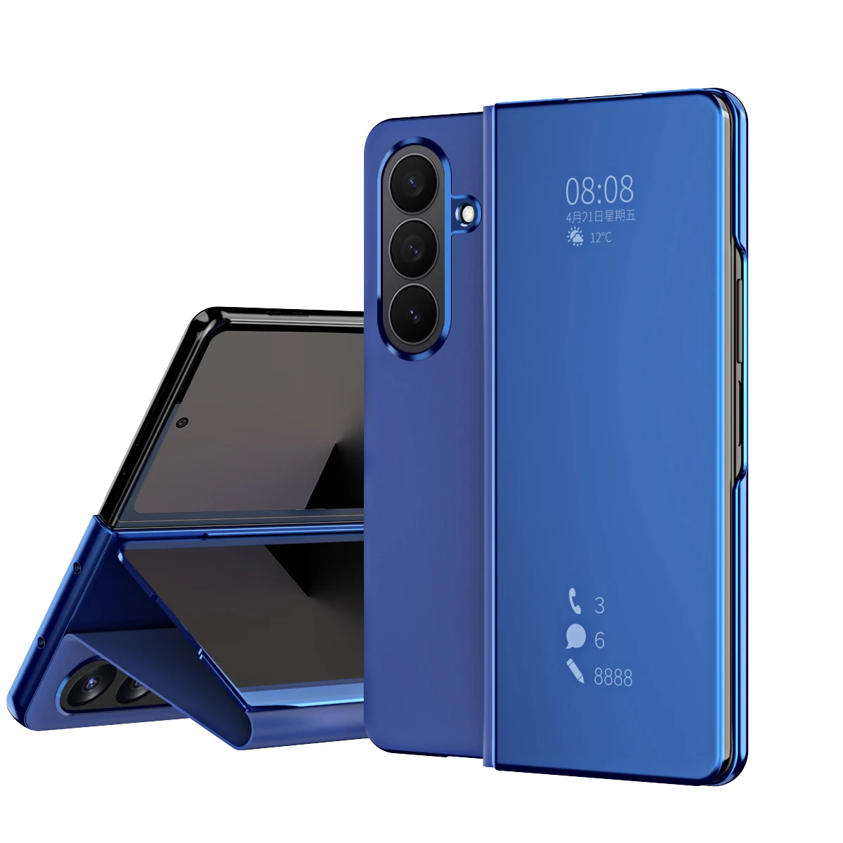 Inteligentne etui z klapką do Samsunga Galaxy Z Fold 7 Fold7 Zfold7, z powłoką lustrzaną, wykonane z tworzywa sztucznego i skóry PU, z funkcją podstawki, odporne na wstrząsy, z okienkiem podglądu. — zdjęcie produktu 6