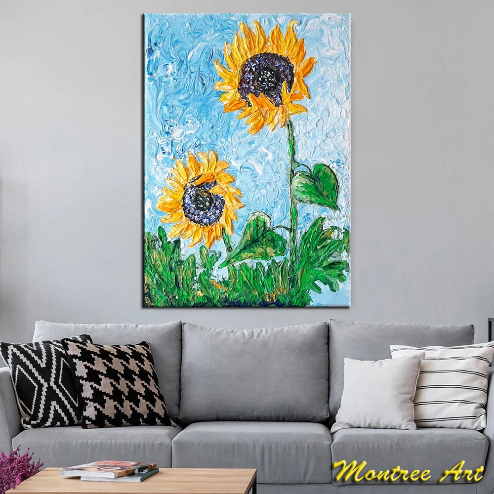 Hand Painted Oil Painting sunflower painting flower original art acrylic artwork impasto painting floral abstract wall art decor