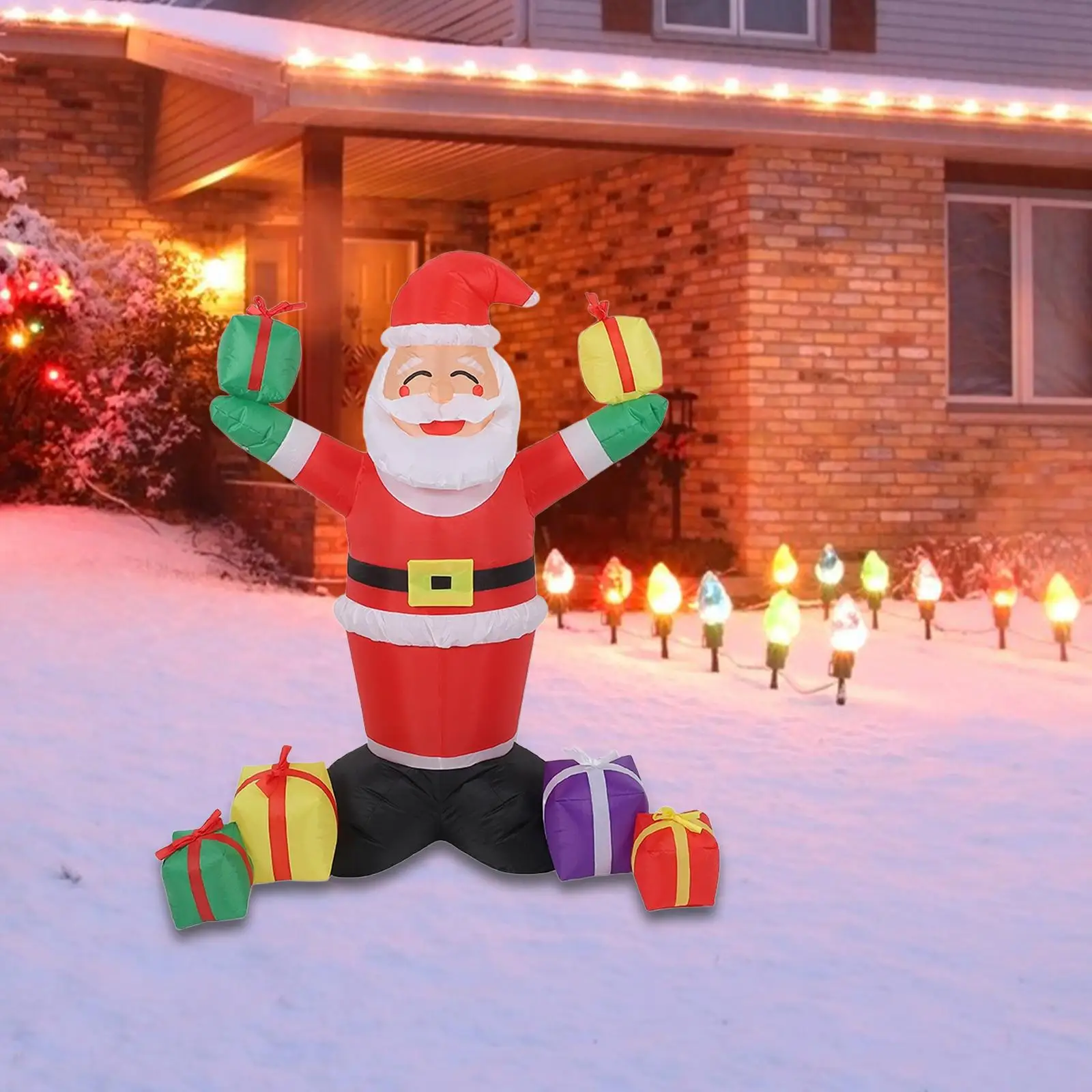 Large Inflatable Santa Claus with Gift Bag LED Lighted Christmas Garden Decoration for Patio
