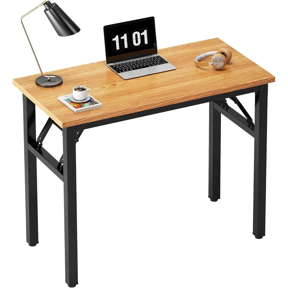 

31.5 Inch olding Desk or Small Spaces, Home Oice Computer Desk with Teak Wood Top & Black e, oldable Writing Table or Study, Bed