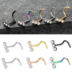 20G 7mm Stainless Steel Nose Wing Piercing Nose Screw Studs 3 Cz Gems Paved Indian Nostril Piercing Body Jewelry Women Punk Gift