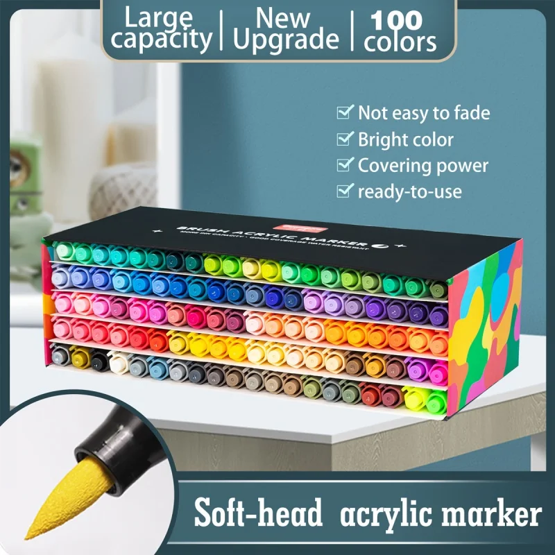 

Guangna 100Color Acrylic Graffiti Pens for Fabric, Canvas, Rock, Glass, Wood, Medium Tip, Ideal Art Supplies for Adults and Kids