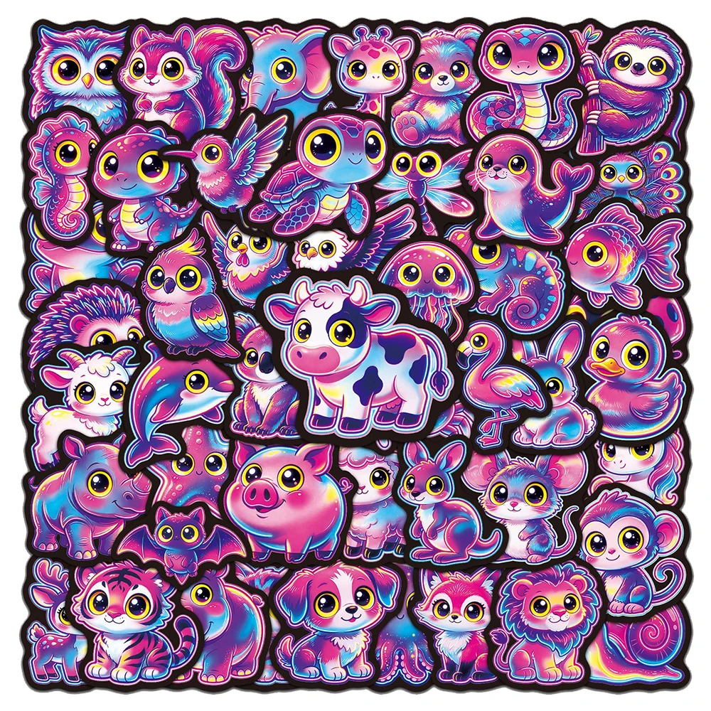 10/30/50pcs Colorful Animals Neon Style Stickers Cool Elephant Lion Decal for Stationery Phone Case Laptop Cartoon Sticker Pack