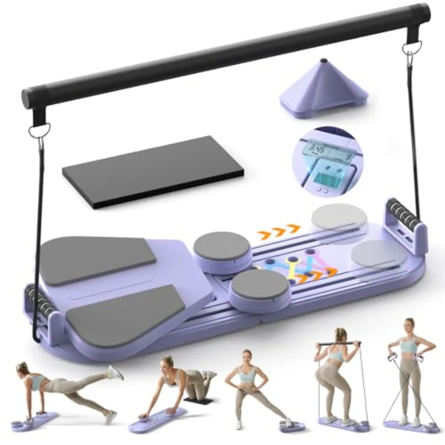 

Pilates Board for Home Workout Multifunctional Foldable Ab Board Trainer Portable Pilates Reformer Set in Black Ideal for Women