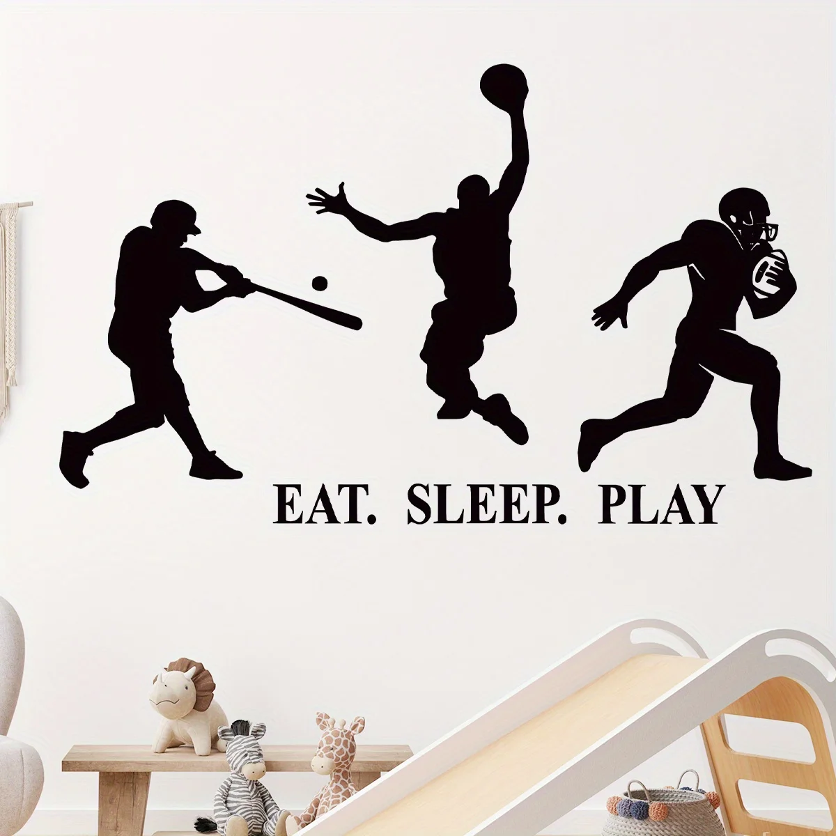 Черные настенные стикеры в виде бейсбола и баскетбола, силуэт, украшения для спальни, гостиной, гимнастики, настенные наклейки