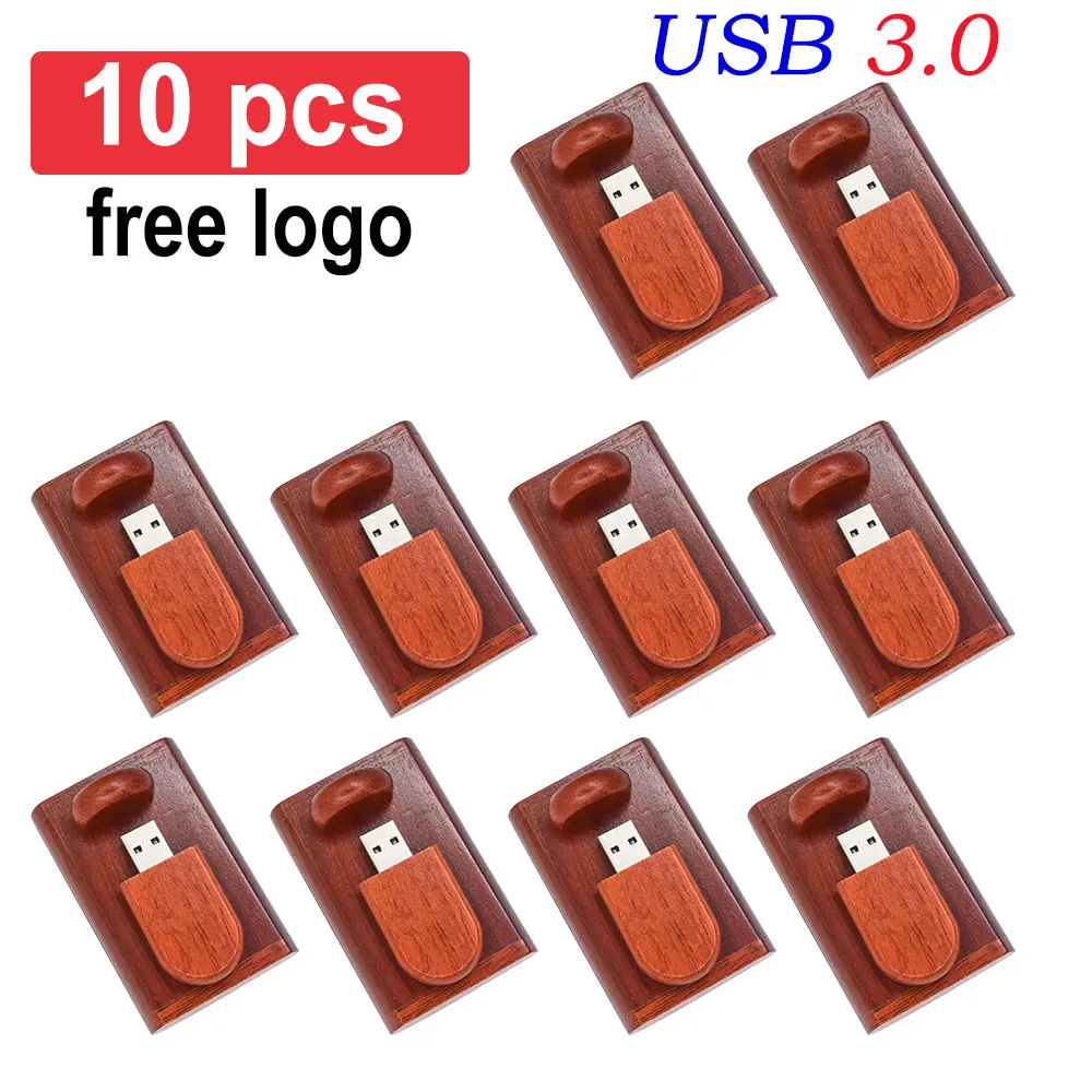 

10 PCS/Lot USB Flash Drive Wooden with Box Pendrive 3.0 4GB 8GB 16GB 32GB 64GB 128GB Memory Stick Wedding Gift Free LOGO