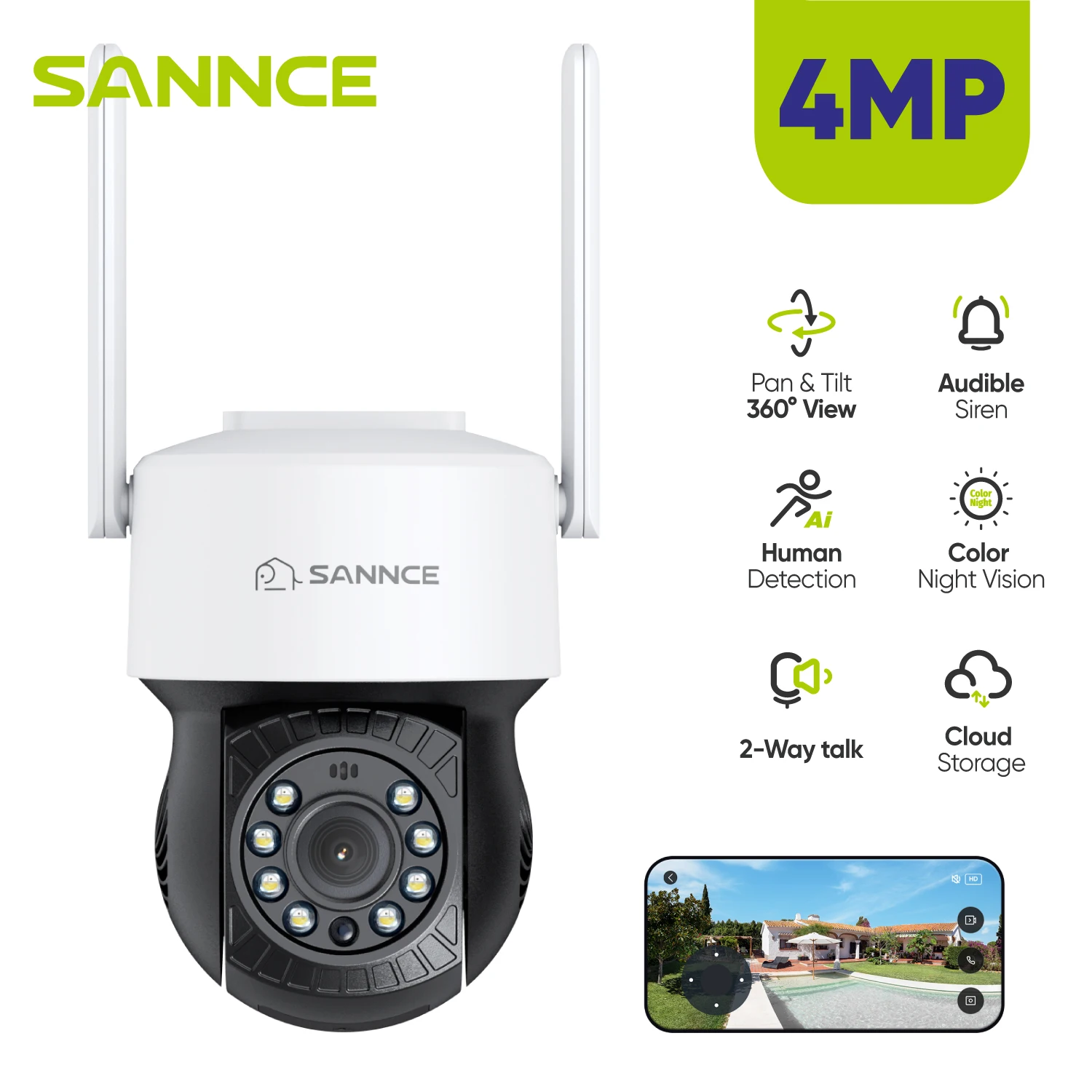 SANNCE 4MP Mini Security Protection Camera H.264+ Two-way Voice Human Detection Smart Tracking Surveillance CCTV IR Camera 350 °