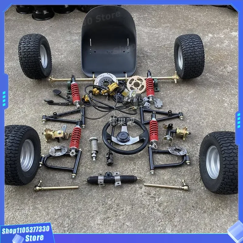 DIY Go Kart Front Rear Suspension Kit with 1m Rear Axle Steering Wheel for Homemade Four Wheeler 6 7 8 Inch Tires Accessories