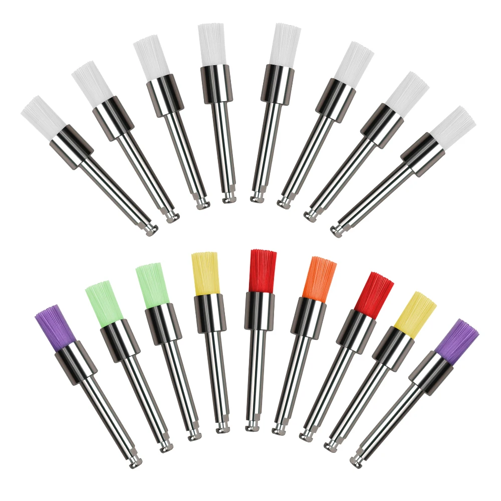 100 sztuk materiałów dentystycznych Prophy szczotka profilaktyczna kolor biały nylon szczotki do polerowania chwyt RA 2.35mm polerka stomatologiczna — zdjęcie 2