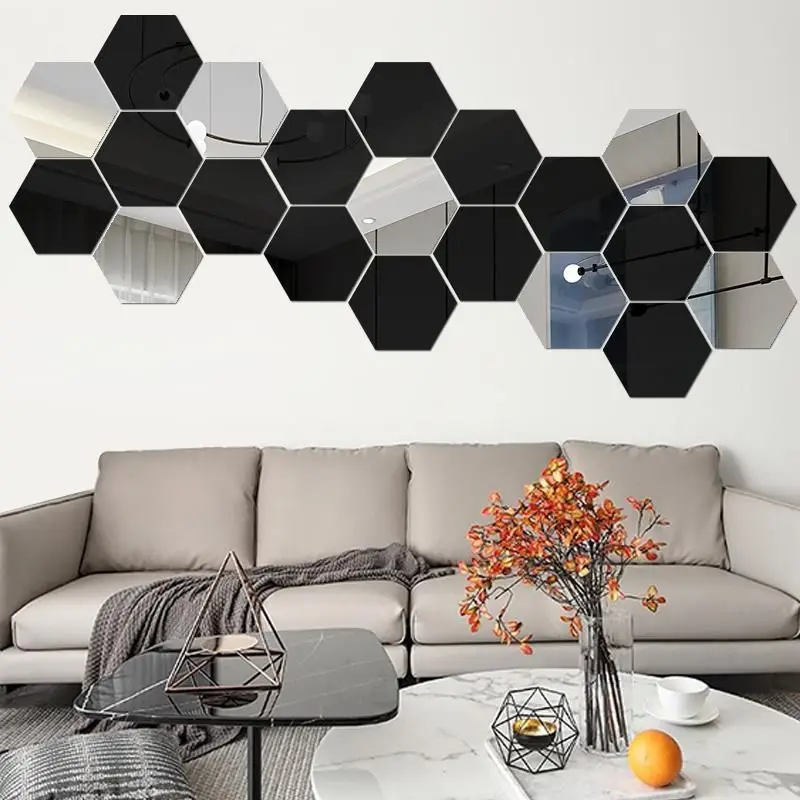 Creative Wall Stickers Hexagonal Combination Self-adhesive Acrylic Mirror Surface Wallpaper House Decoration Design Renovation