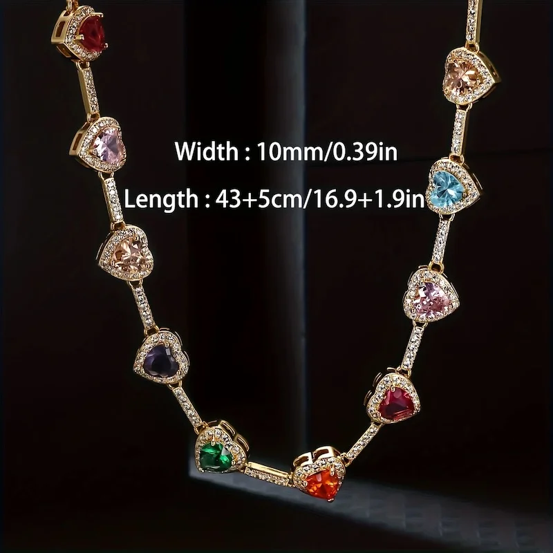 

10MM Heart Zirconia Necklace Iced Out Gemstone Chain For Men And Women Hip Hop Jewelry Ideal Choice for Christmas Gifts