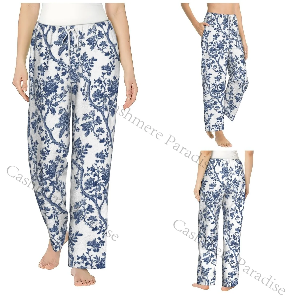 

Синие теплые женские пижамные штаны с цветочным принтом, фланелевые штаны для сна, мягкая флисовая одежда для дома