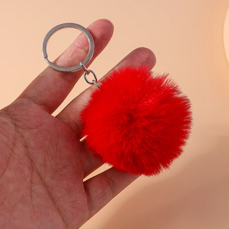 Aihua 15 Farben Flauschiger Fell-Pompon Schlüsselanhänger Weicher Kunstfell-Kaninchenball Auto-Schlüsselring Pompom Schlüsselkette Schlüsselhalter Damen Taschenanhänger – Detail 11