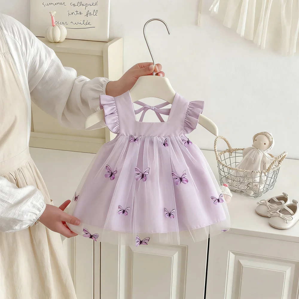 Baby-Mädchen-Kleid Sommer Schmetterling Tüll Mädchenkleider Niedliches Geburtstagsparty-Babykleid Baby-Mädchen-Kleidung