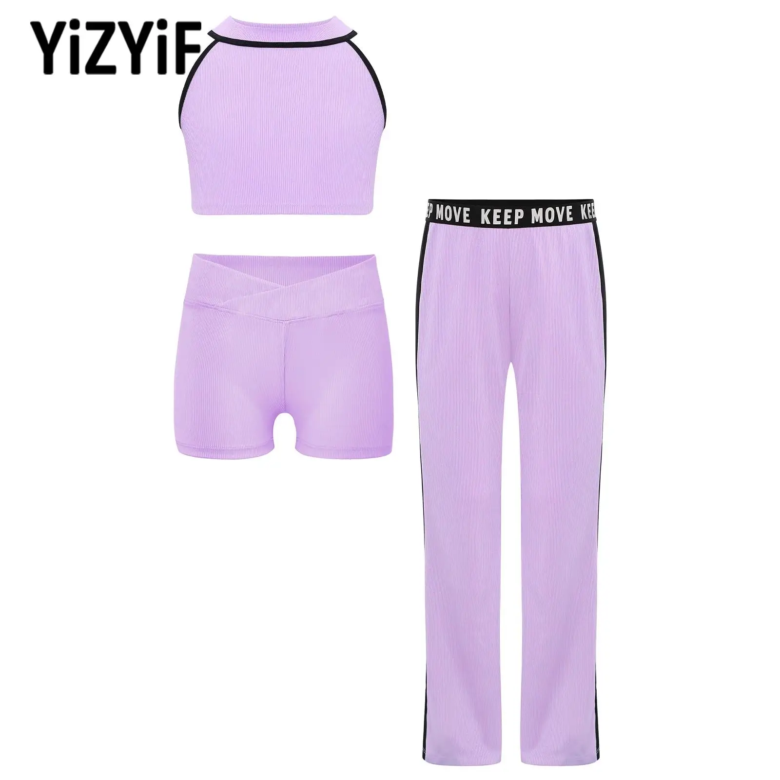 

Kids Girls Fitness Sports Suit Gym Sportswear Sleeveless Ribbed Vest Shorts Pant Suit Children Yoga Running Workout Outdoor Wear