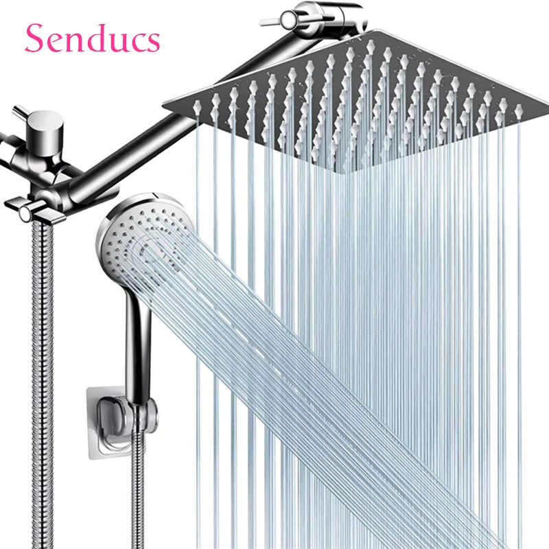 

Two Ways Chrome Simple Shower Sets 8 Inch,10 Inch Square Stainless Steel Shower Head Rainfall Bathroom Shower Sets