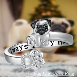 1Pc Cute Pug Love Dog Paw Open Ring Exquisite Women's Dog Jewelry Daily Fashion Accessories Perfect Gift for Dog Lovers