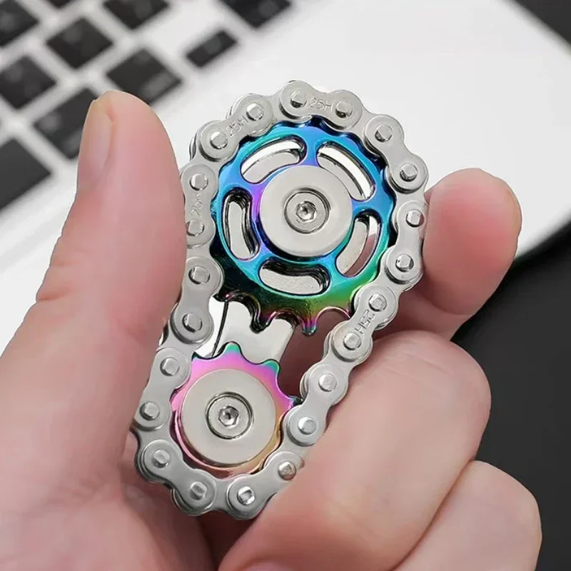Metal Gear Chain Fidget Roller EDC Stress Relief Toy Rotating Hand Spinner Anxiety Relief Linkage Flywheel Gyro for Adult Kids