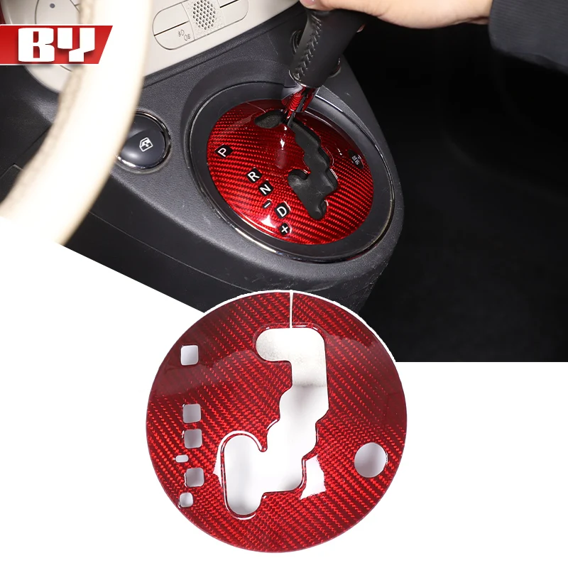 For automatic Fiat 500 2010-2015 Real Carbon Fiber Car Central Control Gear Shift Panel Frame Decorative Stickers Car Accessory