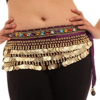 Women Belly Dance Wrap Bellydance Coin Belt Velvet Tribal Dance Costume Danza Del Vientre Belly Hip Scarf Gypsy