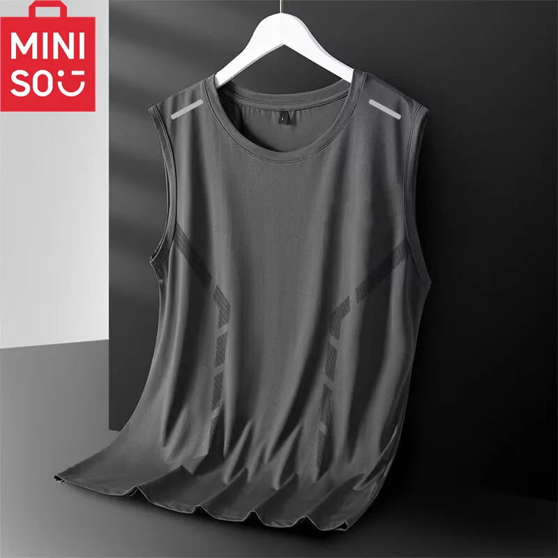 MINISO Tank Top Men's Trendy Thin Breathable Quick Drying Sports Casual Wide Shoulder Men's Round Neck Sleeveless T-shirt Trendy