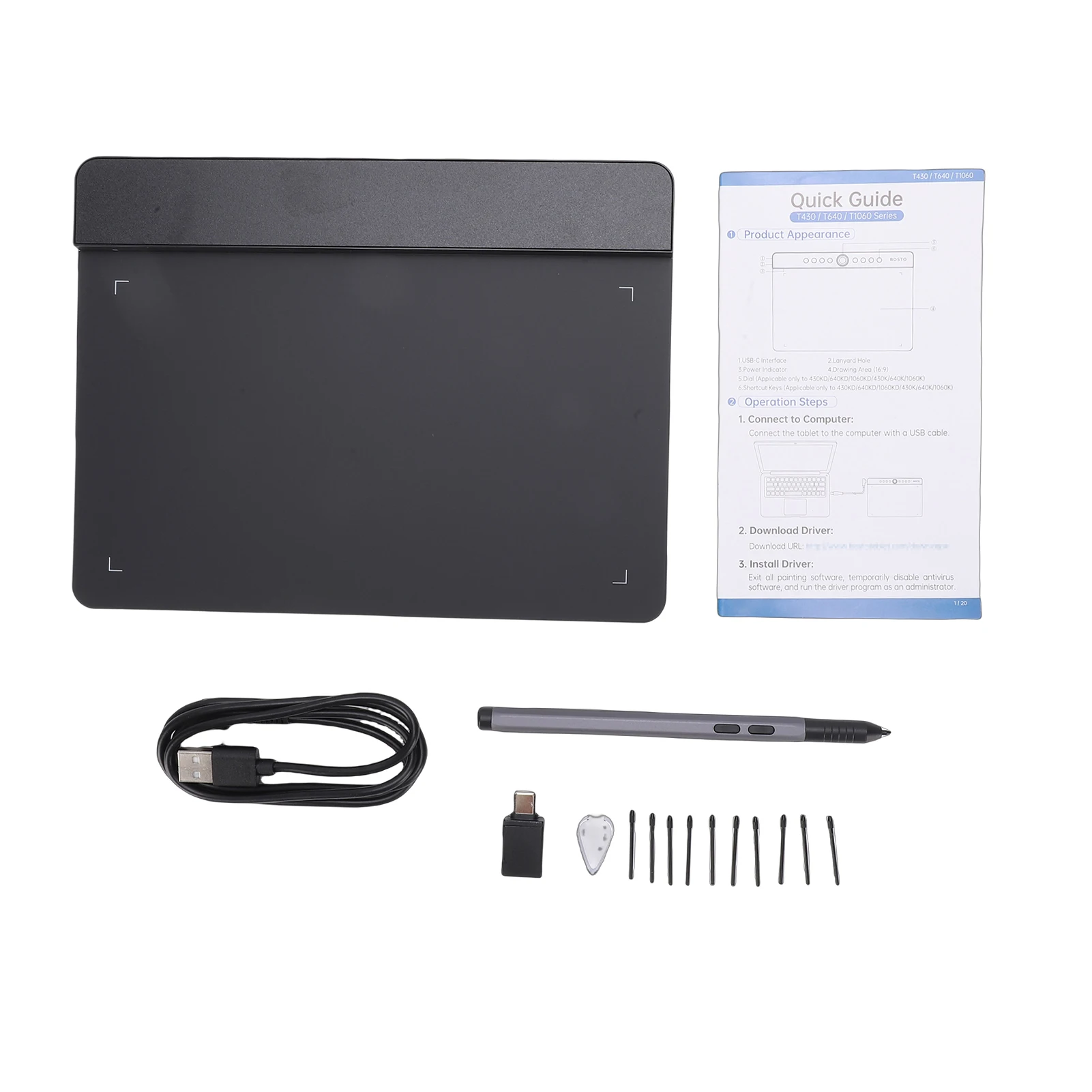 6x4 Inch Graphics Drawing Tablet with 16K Stylus Pen 10 Pen Nibs OTG Adapter for Win/MAC/Android Compatible with Sketchbook