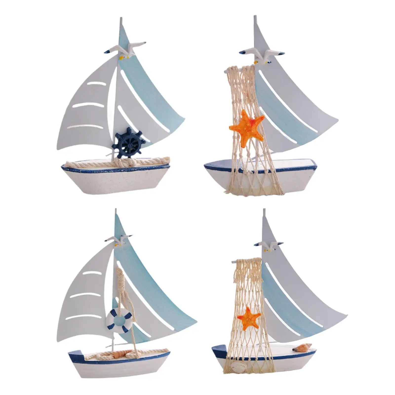 Sailboat Model Ornament Tabletop Decor Collectible Craft Miniature Sailing Boat Decor Nautical Theme for Living Room Cabinet