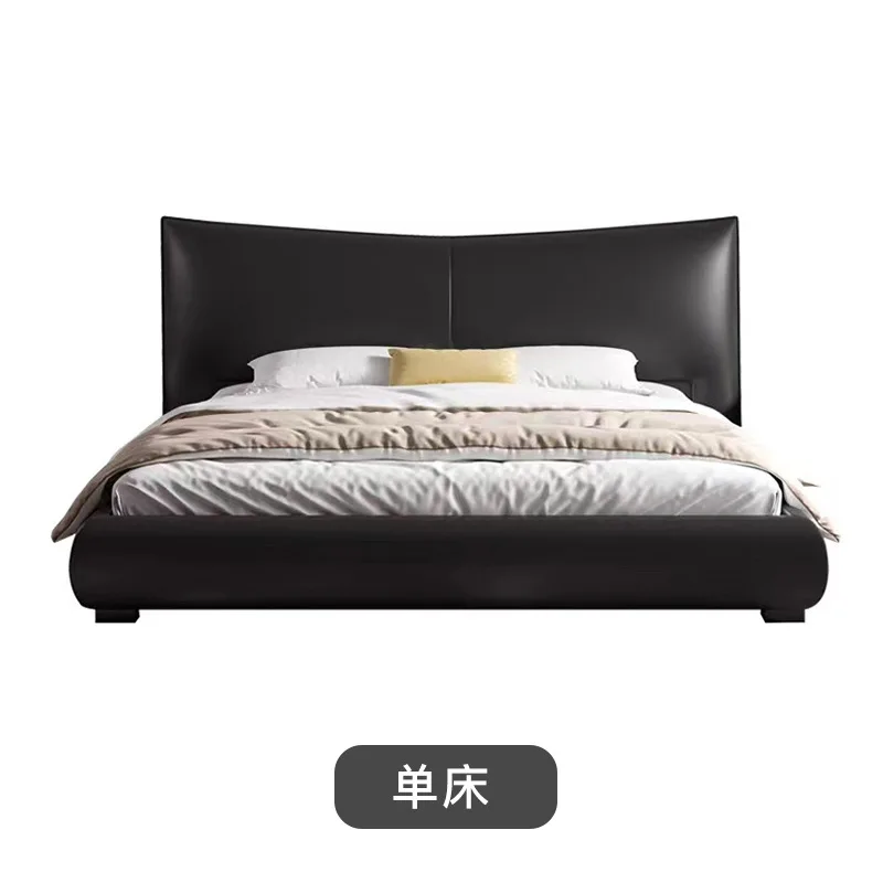 Italian Light Luxury Leather Bed Bedroom Designer 1.8 Meters Internet Celebrity Black Double Bed