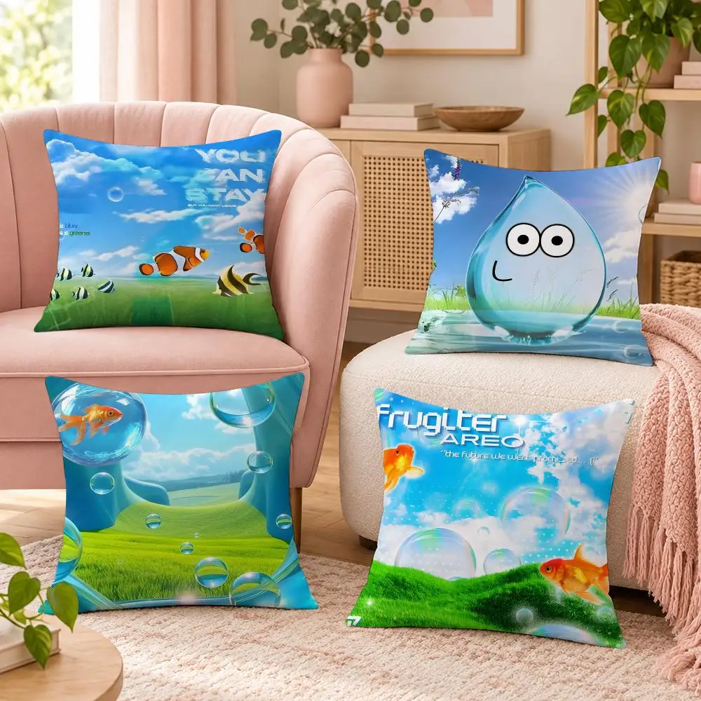 F-Frutiger Aero Art Y2K Millennium Cushion Cover Soft Short Plush Pillow Cases Hidden Zipper Cutecore Sofa Bedroom Home Decor