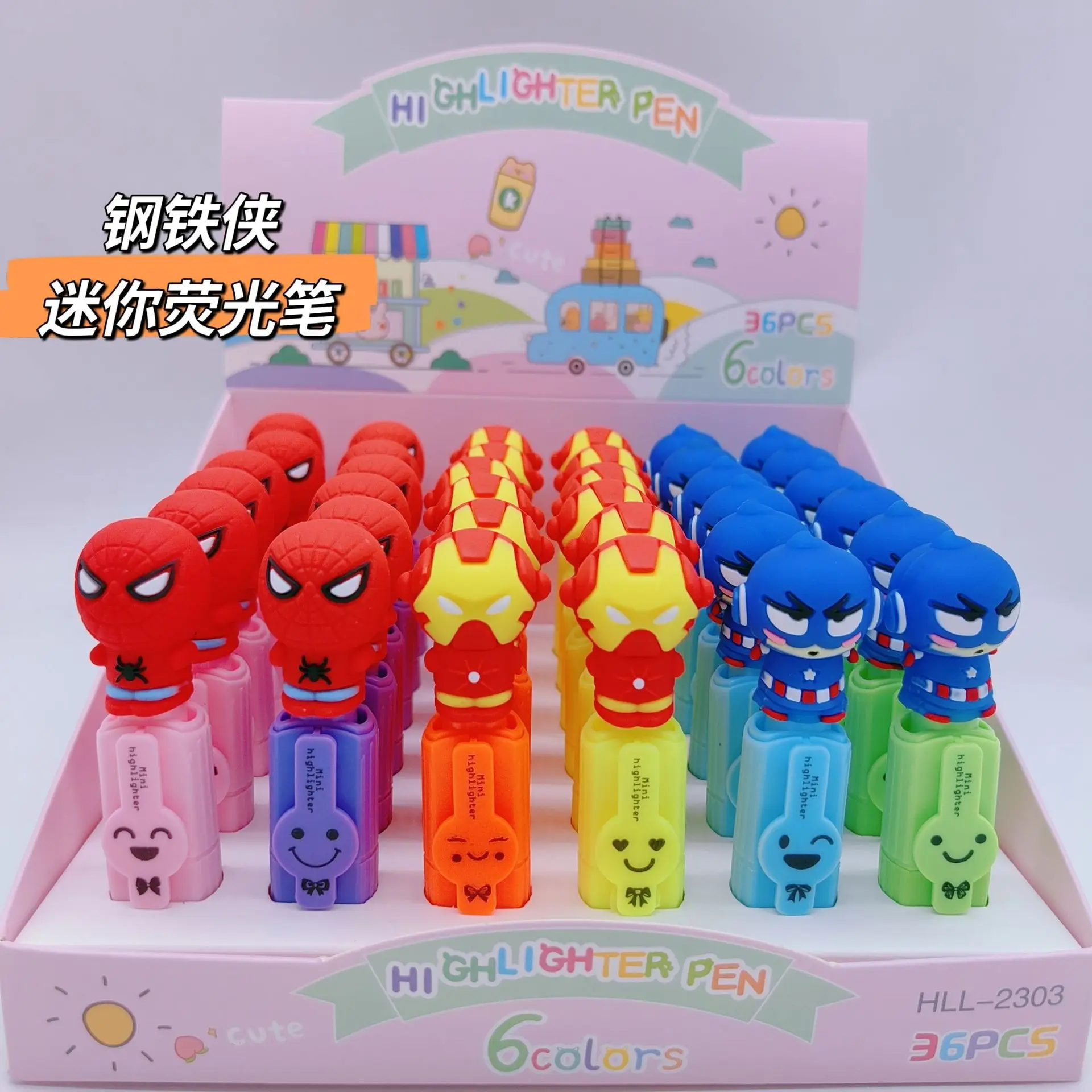 Disney Superhero Highlighter Pen Anime Spiderman Toys Children Multifunctional Marker Pen Stationery Gift for Students