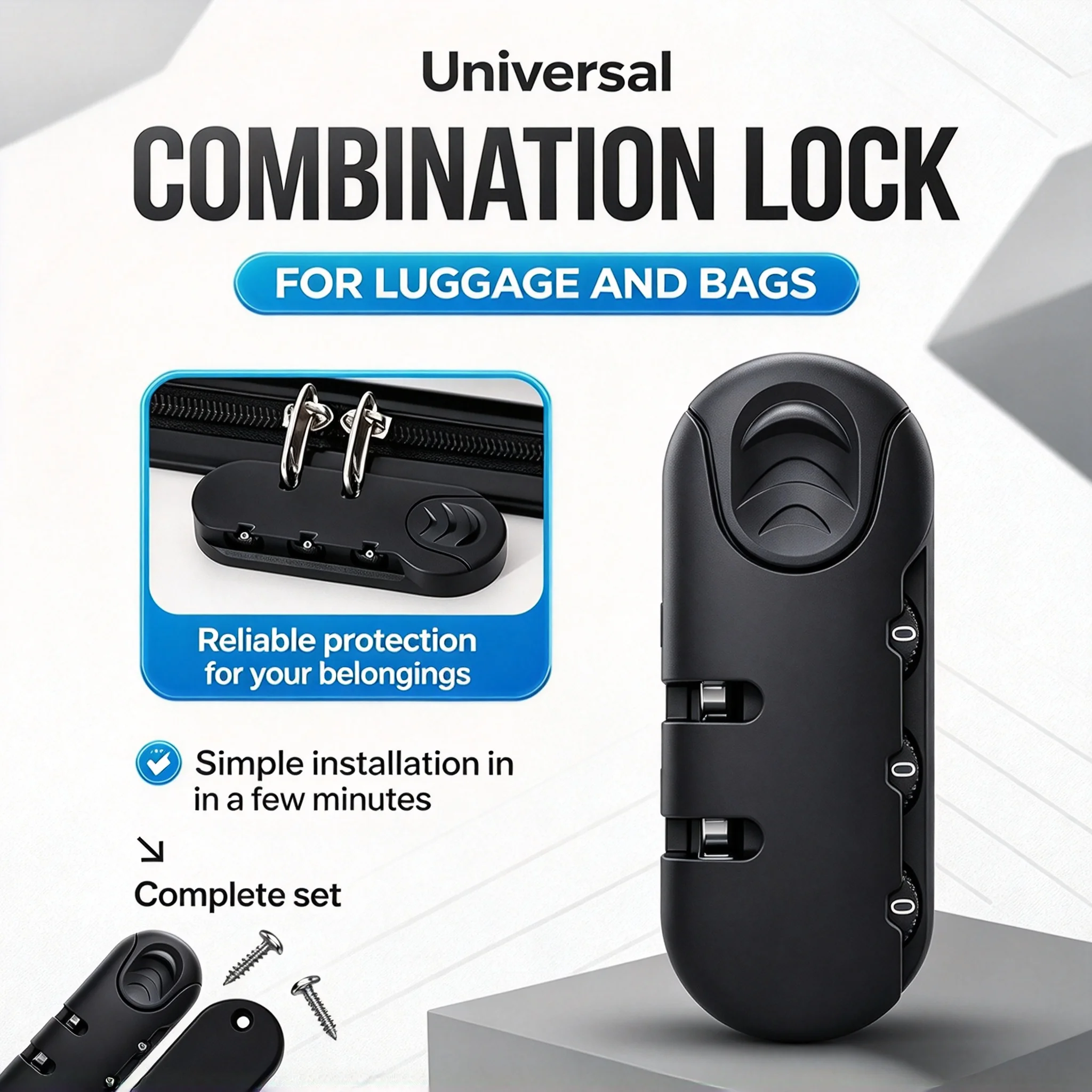 Anti‑Theft Luggage Lock 3 Digits Zinc Alloy Lock Catch Plastic Frosted Appearance Black Suitcase Password Security Lock