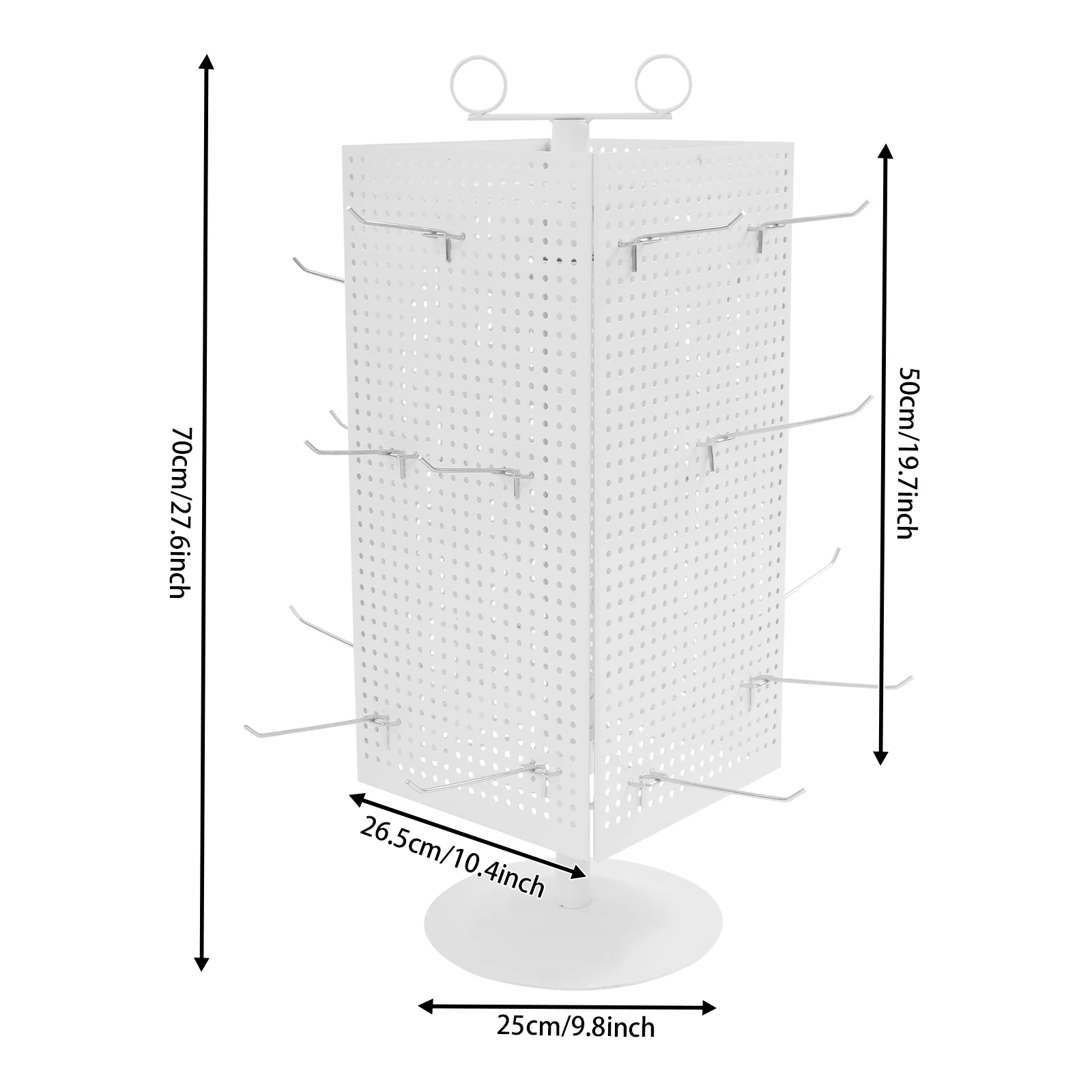 

4-Sided Revolving Display Stand, All-round Display Stand Perforated Panel Display Stand 360° Rotating for Jewelry/Hardware Store