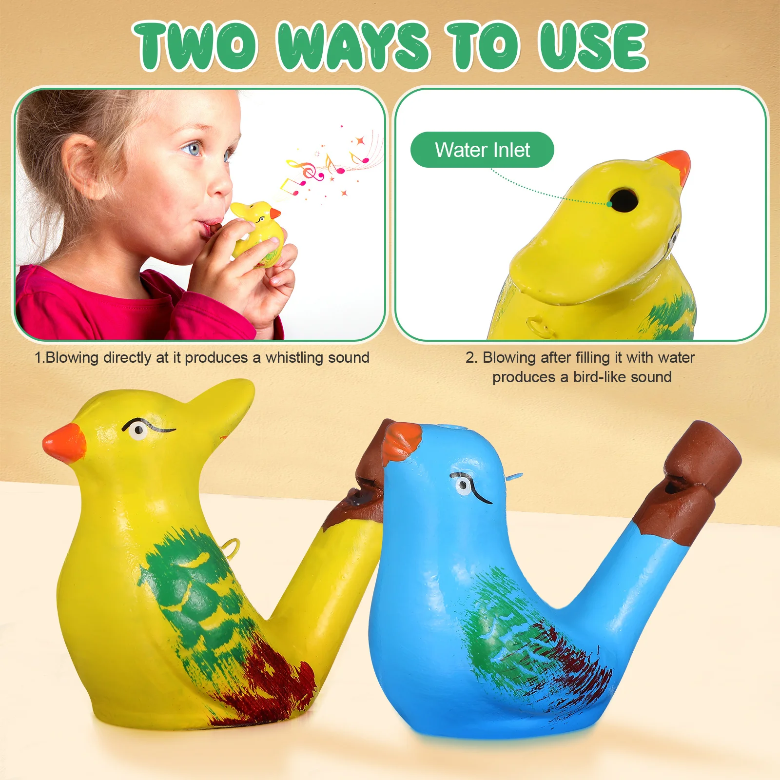 Silbatos de cerámica para niños, 6 uds., ligeros, portátiles, con sonido, discriminación del ritmo, estilo mixto, silbato de pájaro para niños