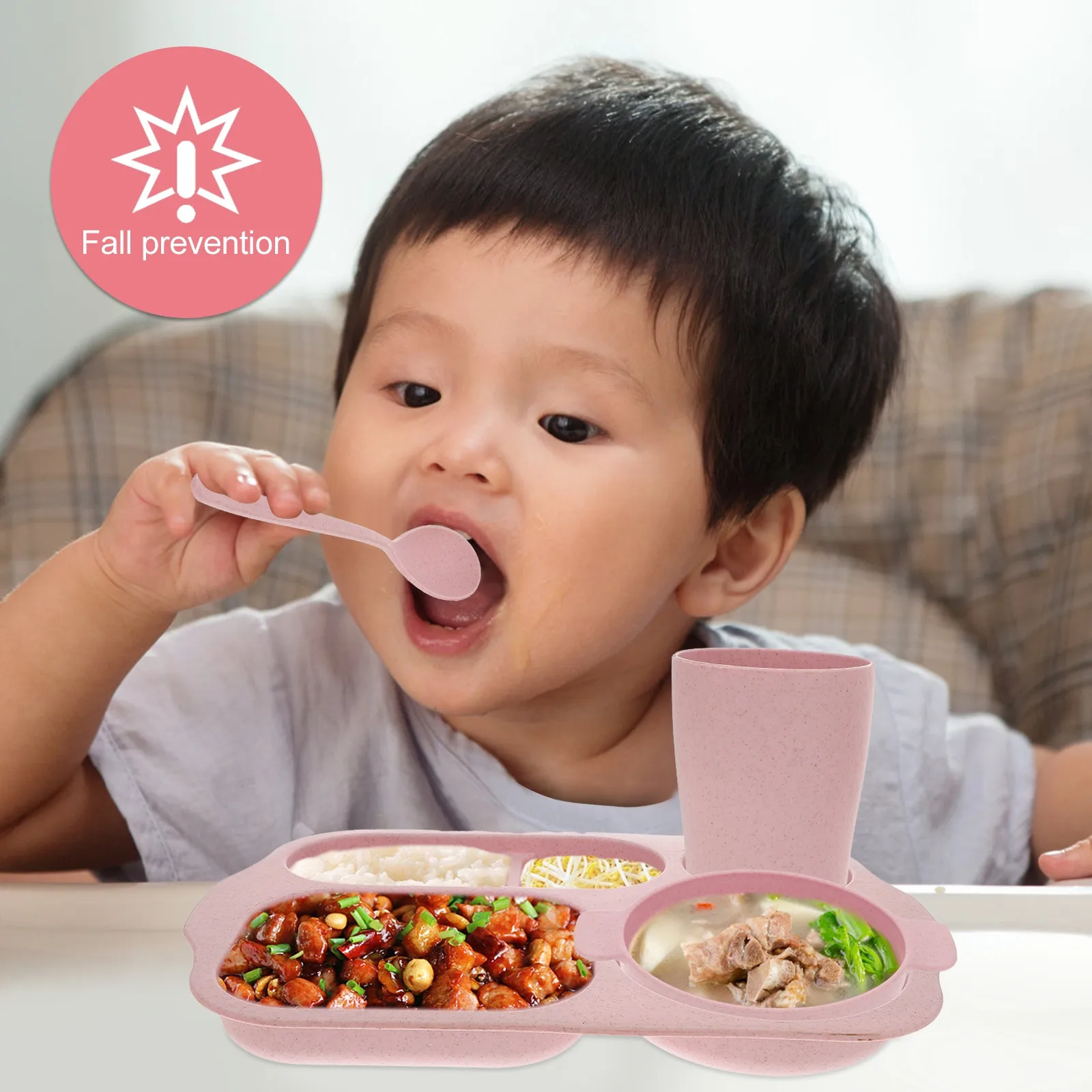 1set-kid's-food-tray-plastic-dining-set-plate-fork-spoon-bowl-divided-tray-organizer-for-snacks-candy-serving-lightweight