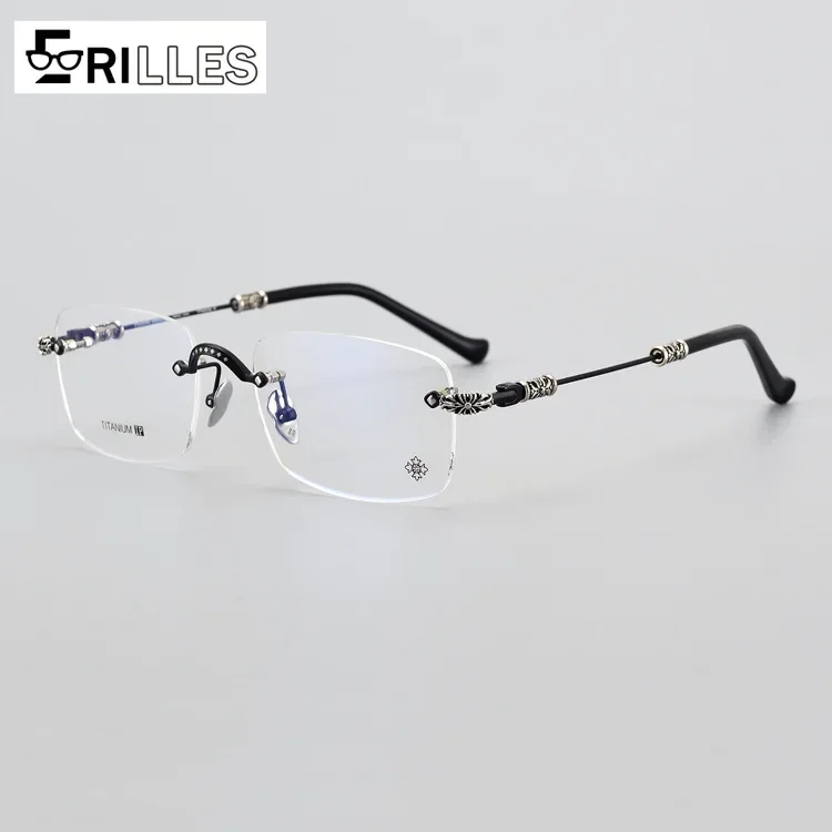 

Очки без оправы из чистого титана, унисекс, деловые оптические очки в стиле ретро, модная передняя оправа, сверхлегкий комфортный дизайн