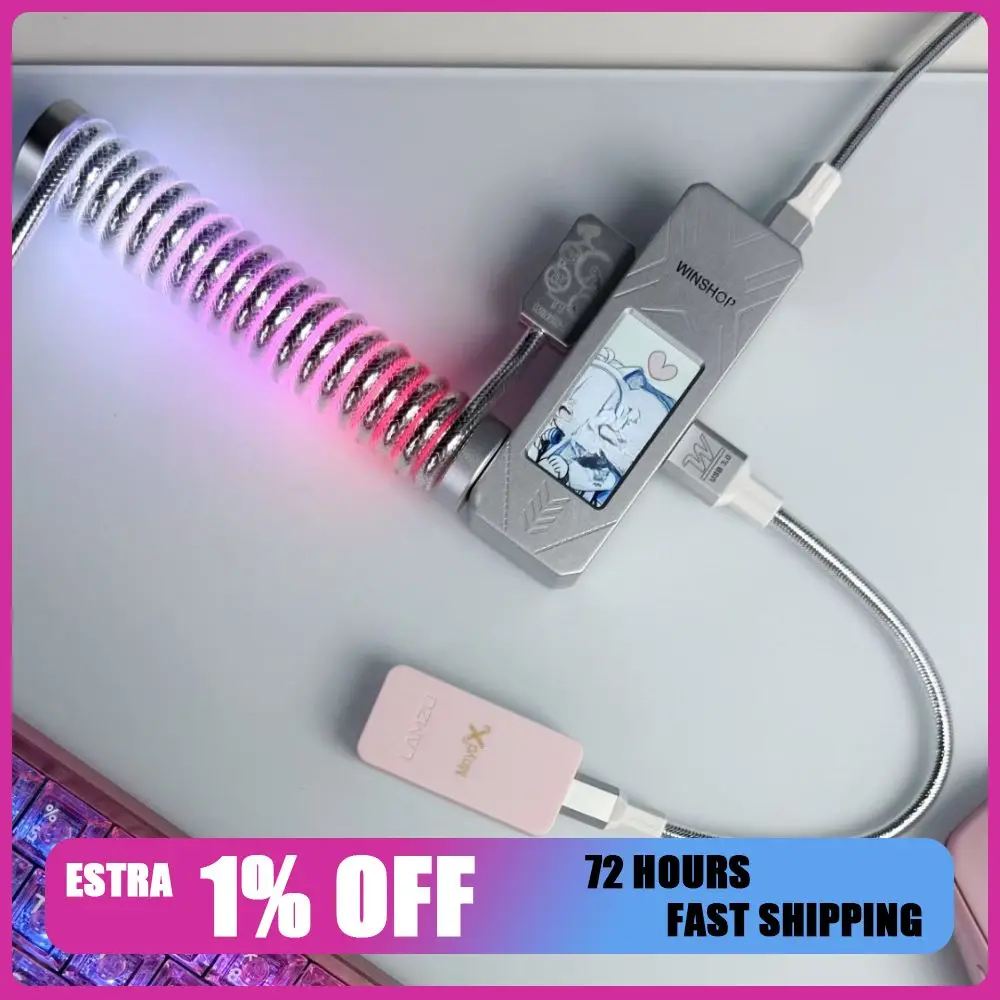 Winshop Magnetic Keyboard Coiled Neon Cable 8K RGB Three-Section Copper Aviation Plug with Screen 1 to 2 Gaming Accessories Gift