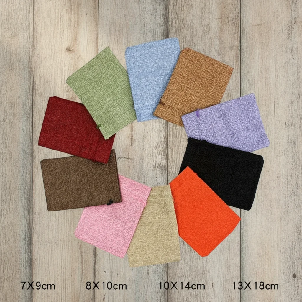 10Pcs Drawstring Natural Burlap Bag Jute Gift Bags Multi Size Jewelry Packaging Wedding Bags with Candy Bag Wholesales