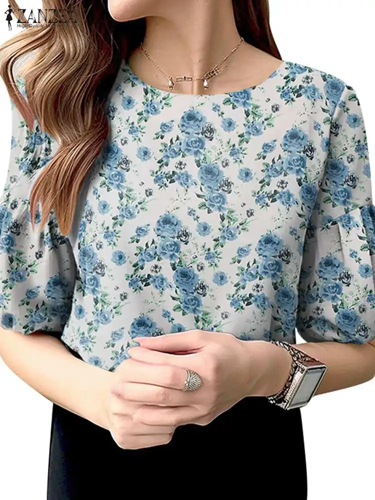 Bohemian Floral Printed Blouse ZANZEA Women Summer Half Sleeve Tops Vintage Holiday Shirt Elegant OL Work Blusas Casual Chemise