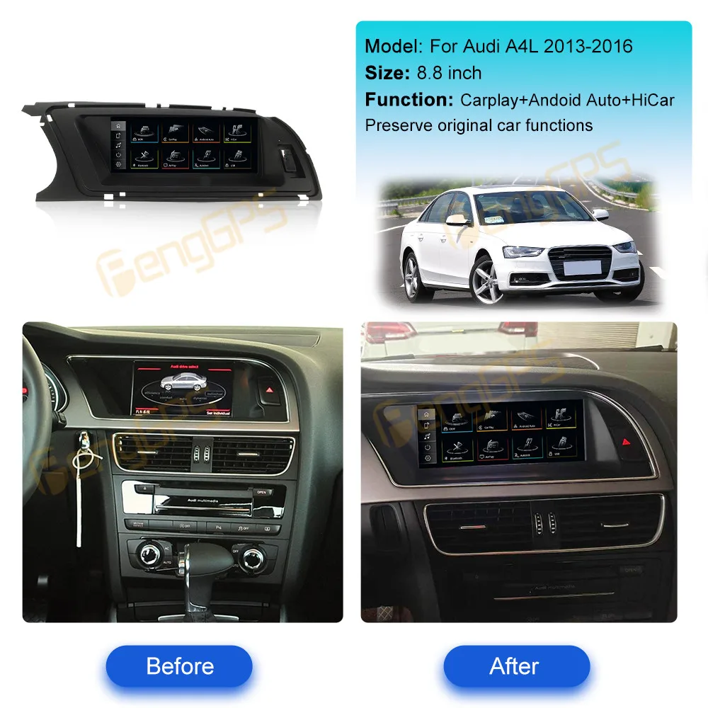 

8,8-дюймовый автомобильный радиоприемник Linux CarPlay для Audi A4L 2013-2016, экран, мультимедийный плеер, GPS-навигация, головное устройство, автомобильные аксессуары DSP