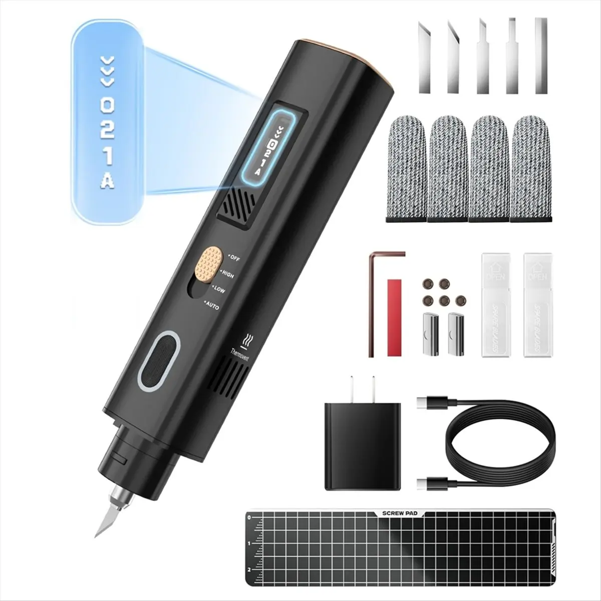 A77K 40kHz Ultrasonic Cutter: 35w Ultrasonic Cutter with 50 Replacement Blades and OLED Display -Suitable for Printed US Plug