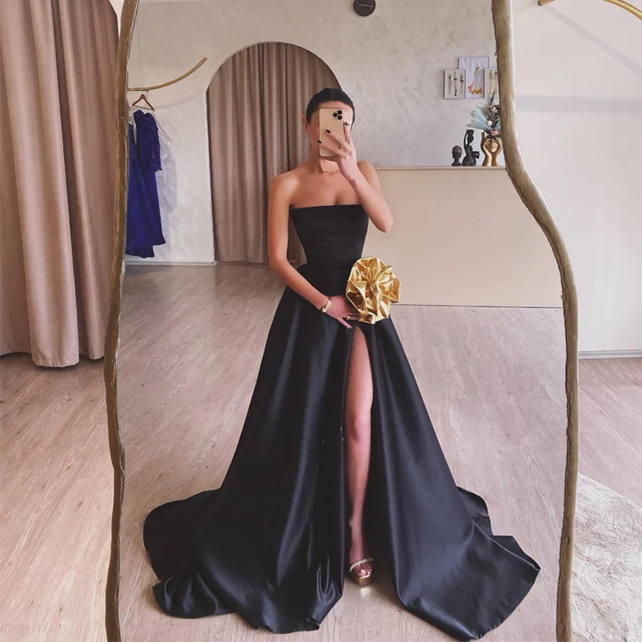 

Fashion Off-Shoulder Sleeveless Prom Dress Front Split Backless Zipper Formal Dress Evening gown vestidos de noche