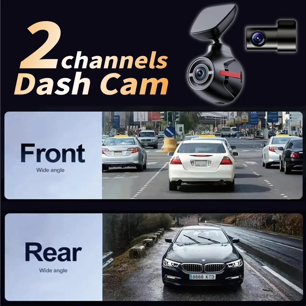 WiFi UHD 4K Dash Cam Hidden Car DVR Front Rear Dual Lens Wide Angle Super Night Vision Loop Recording